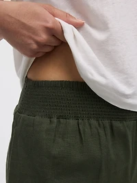 Pantacourt en mélange de lin à jambe large