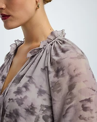 Long-Sleeve V-Neck Midi Dress with High-Low Hem