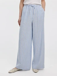 Striped Wide-Leg Linen-Blend Pant