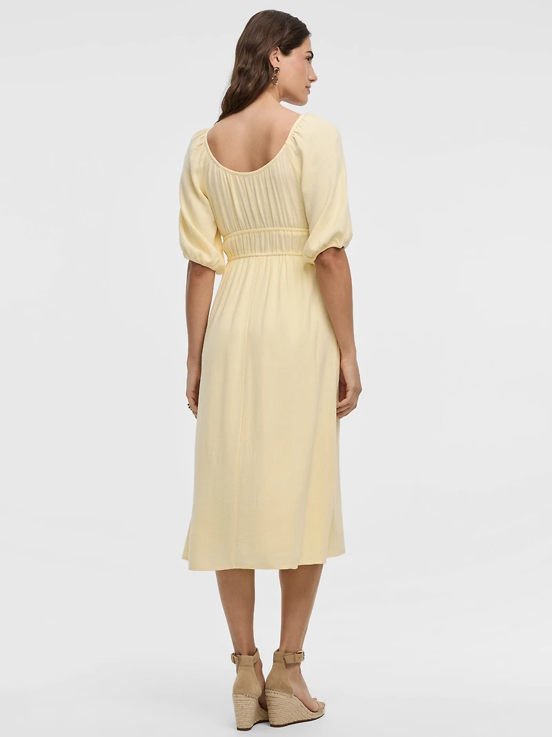 Robe empire midi à manches courtes et col dégagé