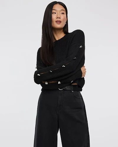 Long-Sleeve Boat-Neck Sweater with Jewelled Details