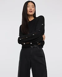 Long-Sleeve Boat-Neck Sweater with Jewelled Details