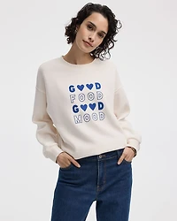 Long-Sleeve Crew-Neck Fleece Sweatshirt with Quotes