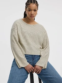 T-shirt rayé à col bateau et manches longues