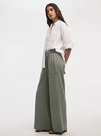 Wide-Leg High-Rise Pull-On Piqué Pant