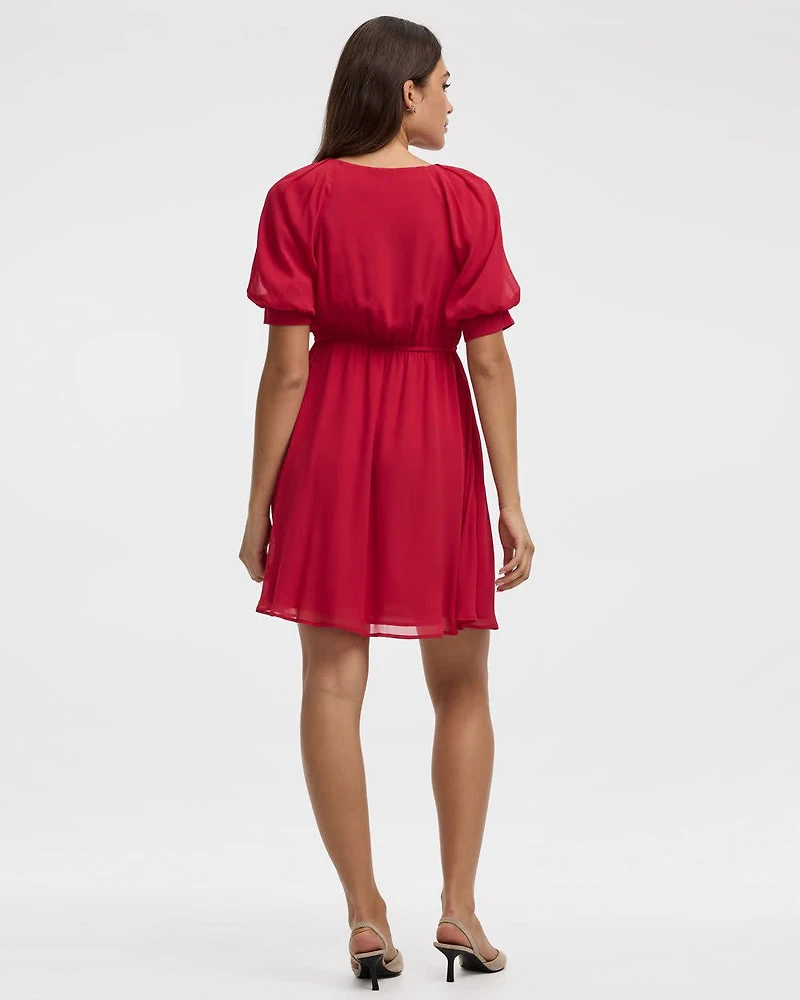 Elbow-Sleeve V-Neck Empire-Cut Dress