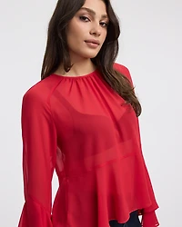 Long-Sleeve Crew-Neck Peplum Blouse