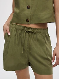 Short en mélange de lin à taille élastique