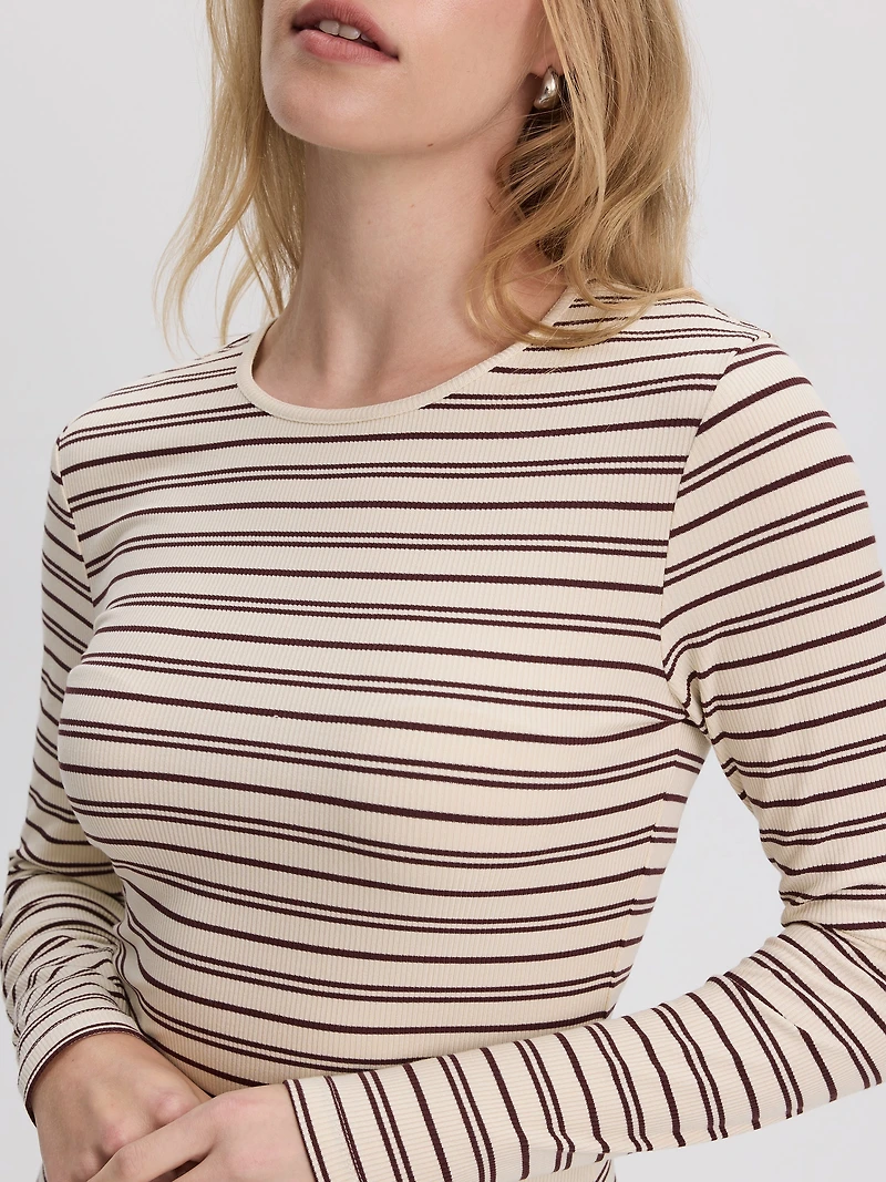 Striped Long-Sleeve Crew-Neck Ribbed T-Shirt - R Essentials
