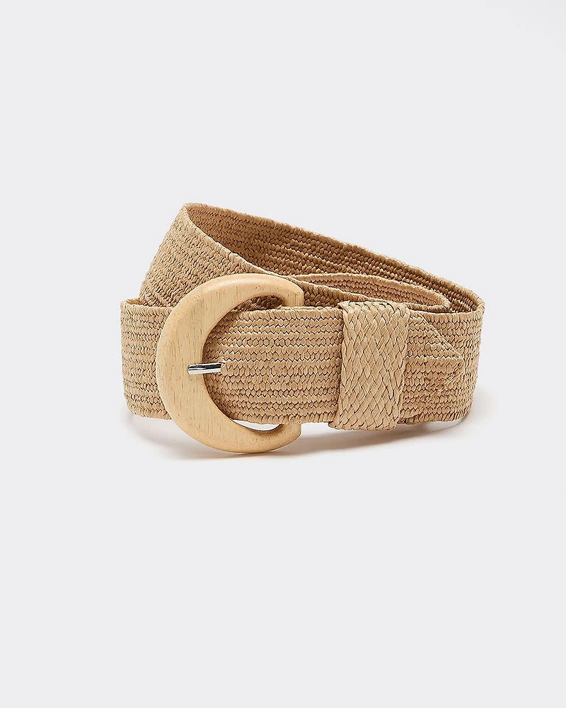 Ceinture élastique en paille avec boucle bois