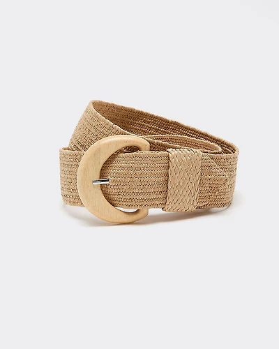 Ceinture élastique en paille avec boucle bois