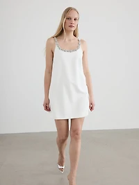 Sleeveless Scoop-Neck Mini Shift Dress with Rhinestones