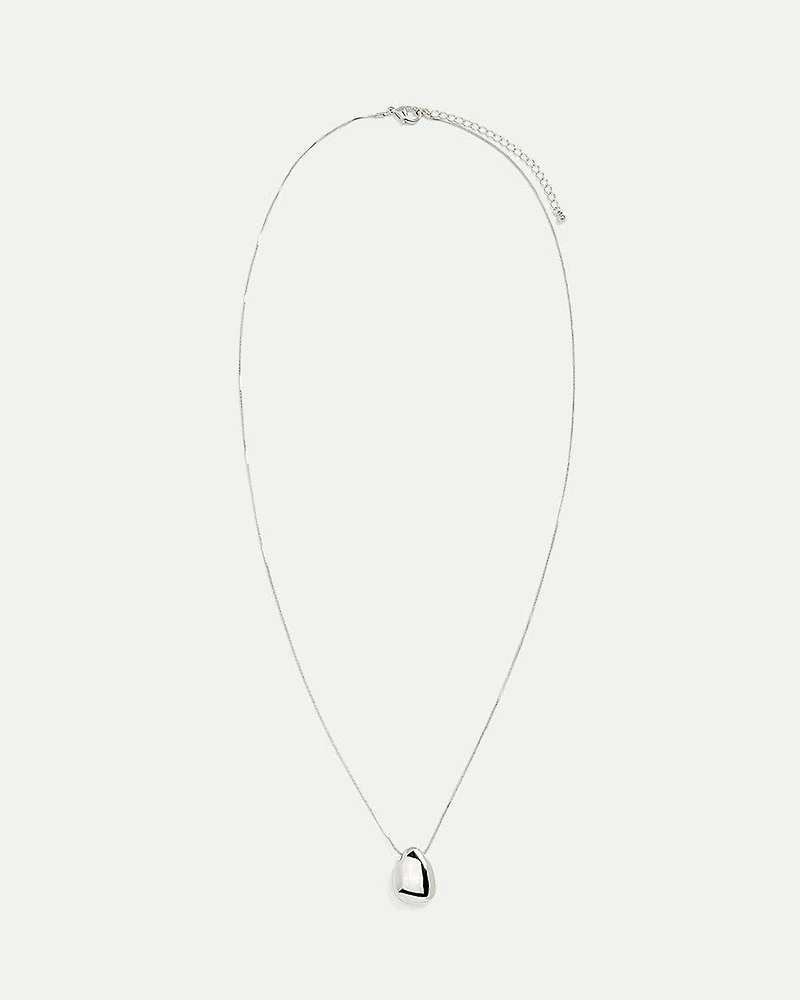 Long Necklace with Metal Stone Pendant