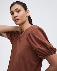 Puffy-Elbow-Sleeve Crew-Neck Top