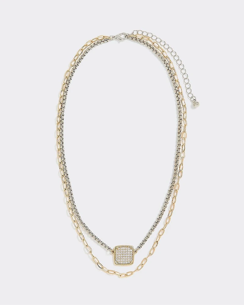 Two-Chain Short Necklace with Cubic Zirconia