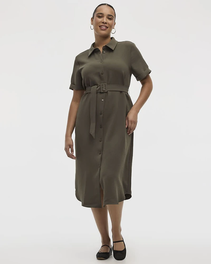 Short-Sleeve Buttoned-Down Shirt Dress