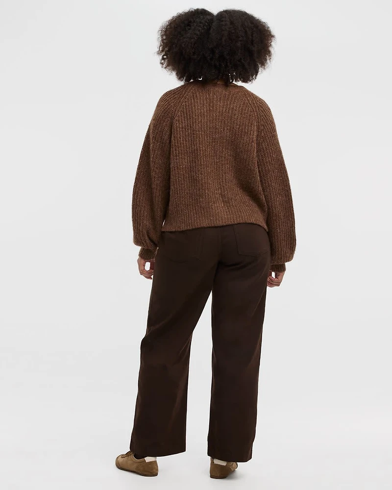 Long-Balloon-Sleeve Crew-Neck Cardigan