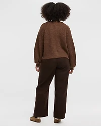 Long-Balloon-Sleeve Crew-Neck Cardigan