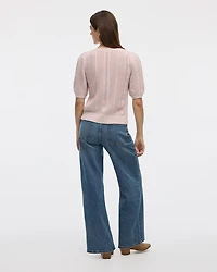 Pull à manches aux coudes bouffantes et col V