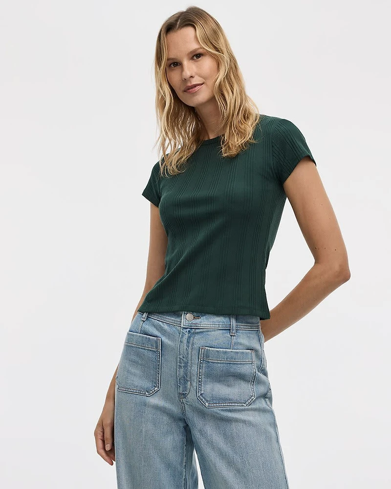 Fitted Crew-Neck Ribbed T-Shirt