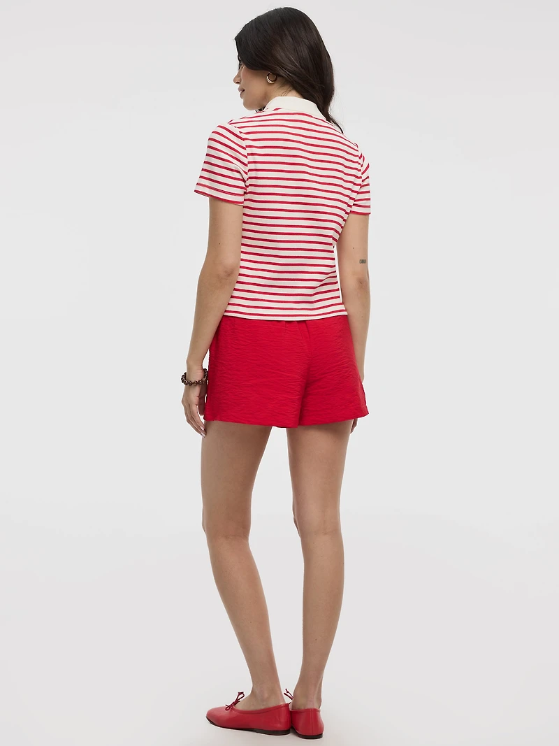 Striped Short-Sleeve Polo Sweater