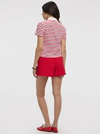 Striped Short-Sleeve Polo Sweater