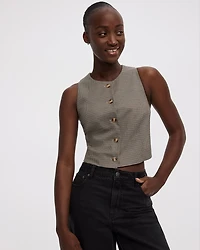 Veste sans manches à col rond motif pied-de-poule