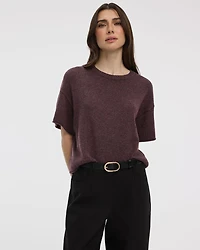 Cashmere-Blend Short-Sleeve Crew-Neck Loose Sweater