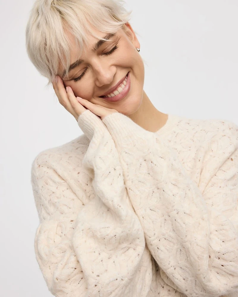 Long-Balloon-Sleeve Boat-Neck Pullover