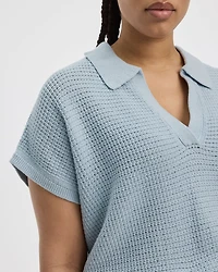 Veste en tricot à manches très courtes col Johnny