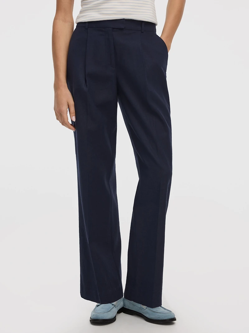 Linen-Blend Straight-Leg High-Rise Pant