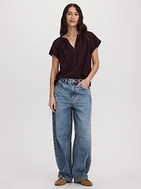 Split-Neck Blouse with Flutter Sleeves