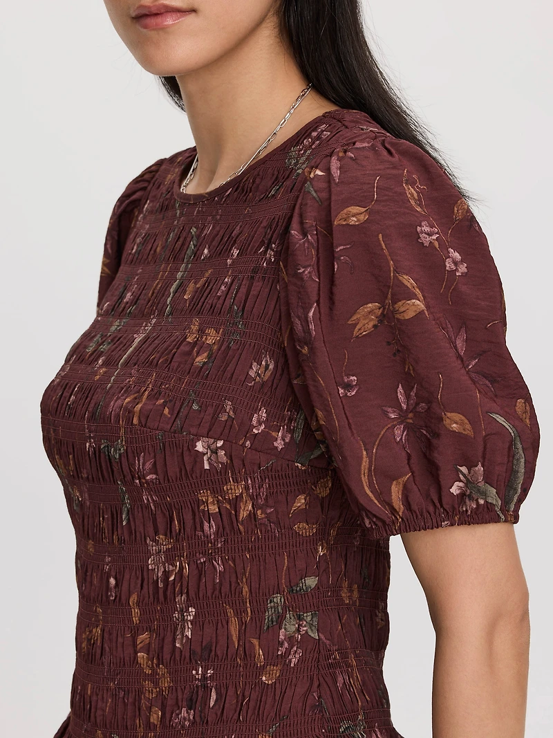 Blouse en nid d'abeille à manches courtes bouffantes