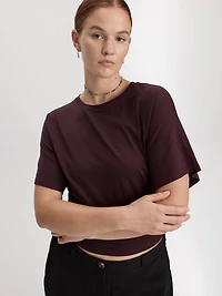 T-shirt rayé à manches courtes et col rond avec fronces latérales
