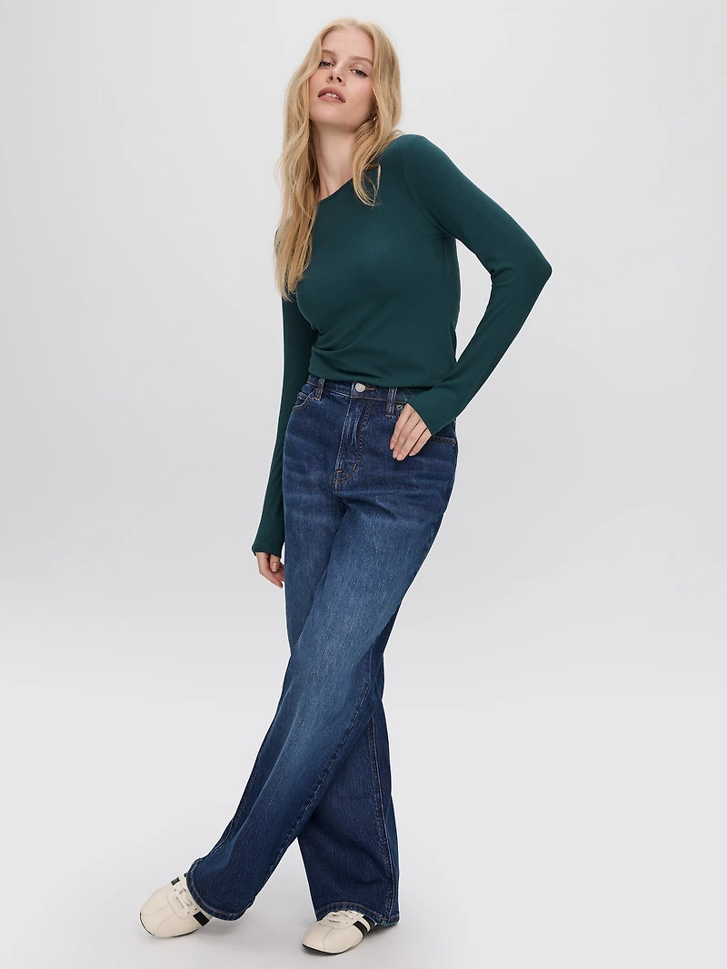 Long-Sleeve Crew-Neck Ribbed T-Shirt