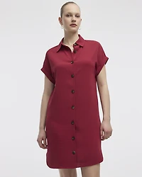 Short-Sleeve Buttoned-Down Dress with Shirt Collar