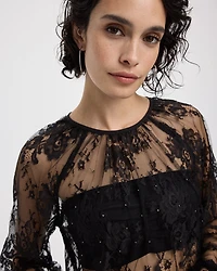 Long-Sleeve Lace Blouse with Beads