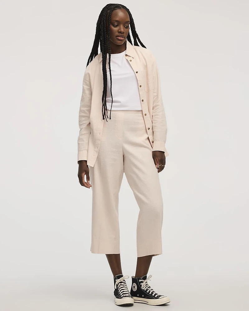 Cropped Wide-Leg Linen-Blend Pant - Petite