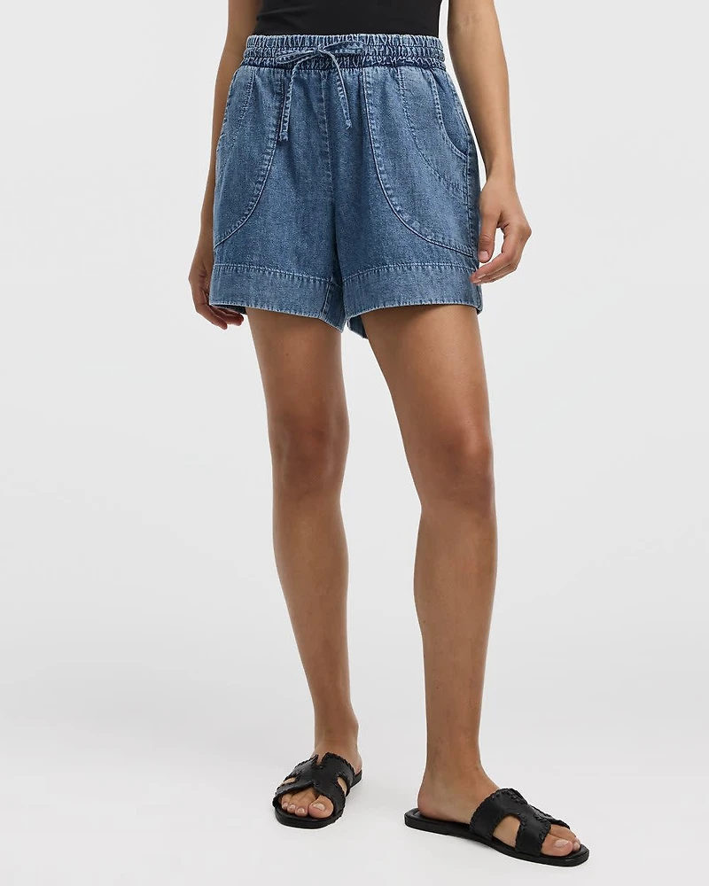 Short en denim avec cordon de serrage