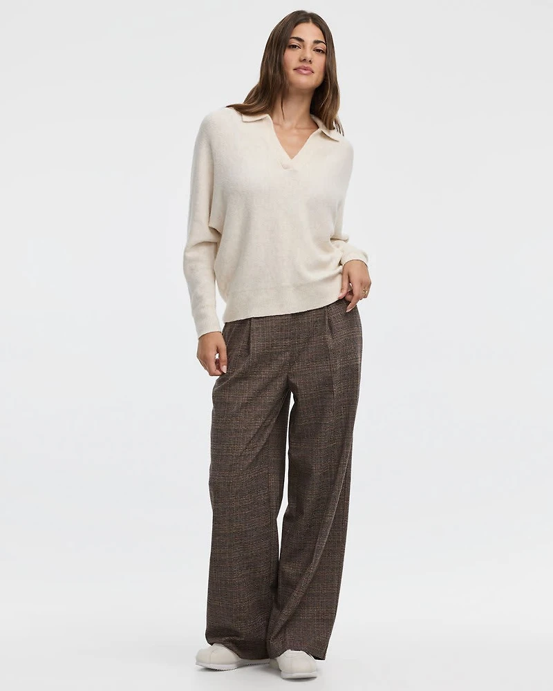 Wide-Leg High-Rise Plaid Pants