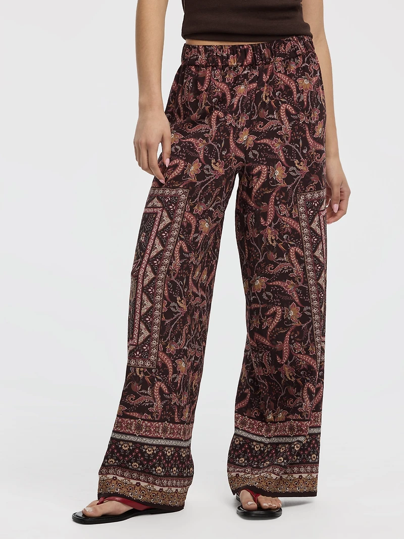 Pantalon à enfiler jambe large et taille haute