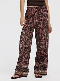 Pantalon à enfiler jambe large et taille haute
