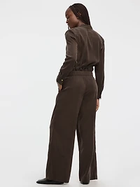 Pantalon à enfiler jambe large et taille haute