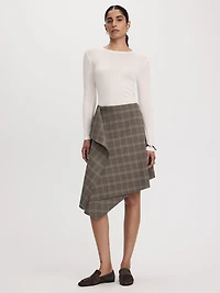 Plaid Midi Skirt with Asymmetrical Hem
