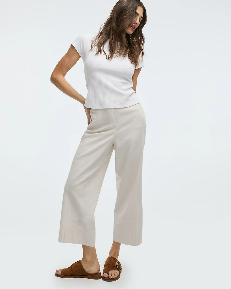 Cropped Wide-Leg Linen-Blend Pant