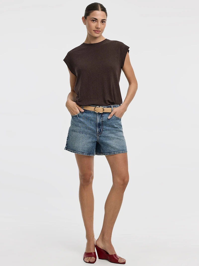 Linen-Blend Extended-Sleeve Crew-Neck Tee