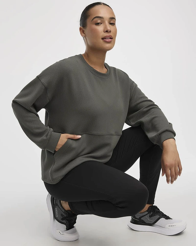 Pull en tricot ottoman à manches longues et col rond - Hyba