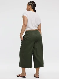 Cropped Wide-Leg Linen-Blend Pant