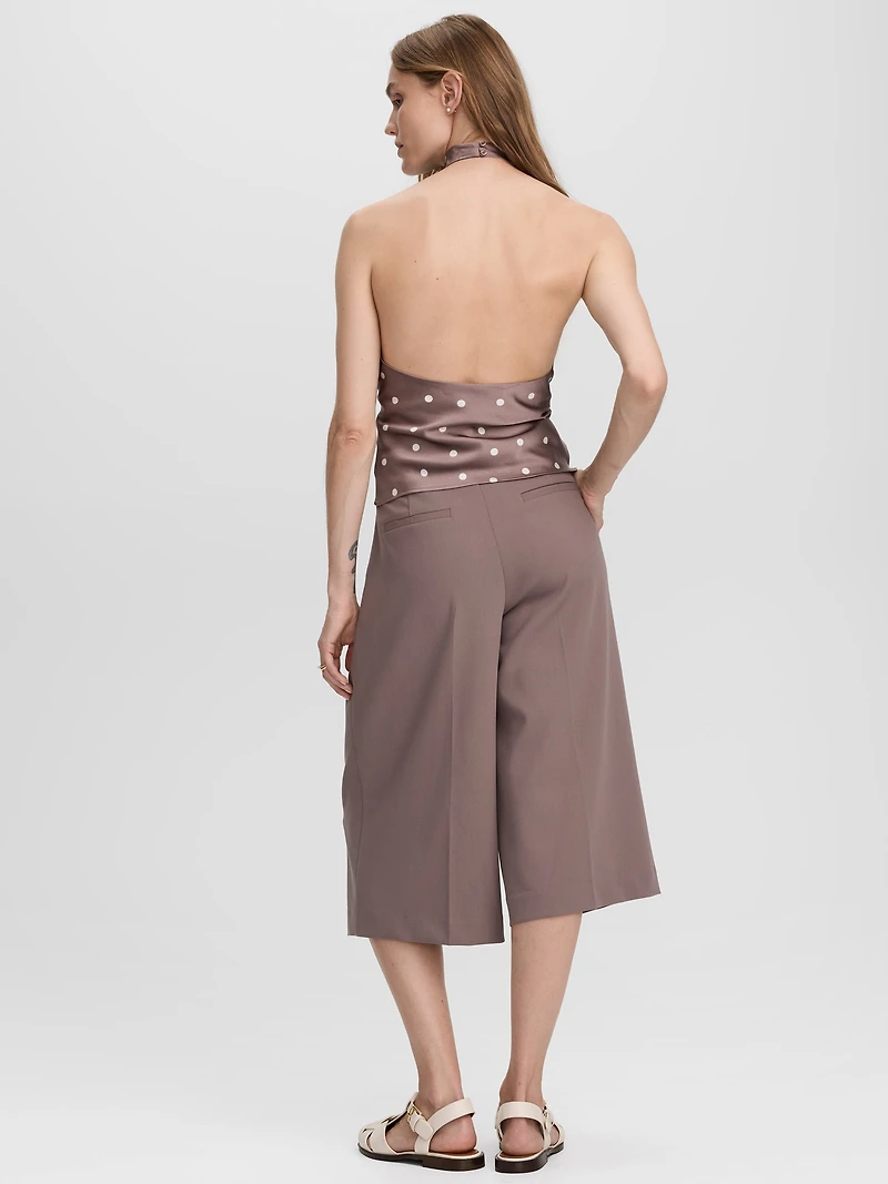 Sleeveless Satin Top with Halter Neckline