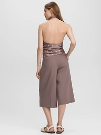 Sleeveless Satin Top with Halter Neckline